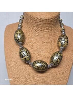 Vintage Handmade Large Gold/Black Beaded Statement Necklace